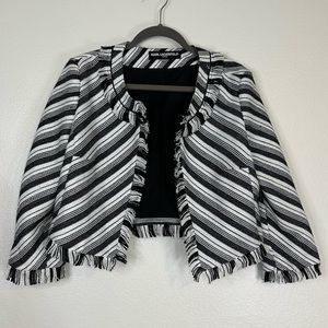 Karl Lagerfeld | Black & White Stripe Fringe Open Jacket